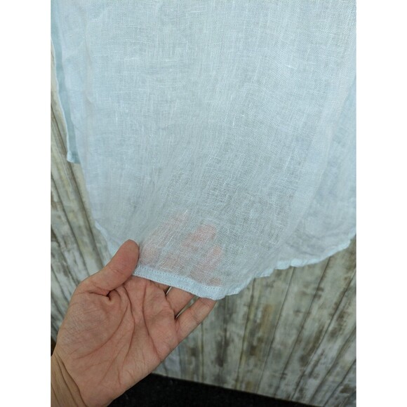 Eileen Fisher Semi Sheer 100% Linen Long Sleeve Top Mint Green Keyhole Large - Picture 4 of 10